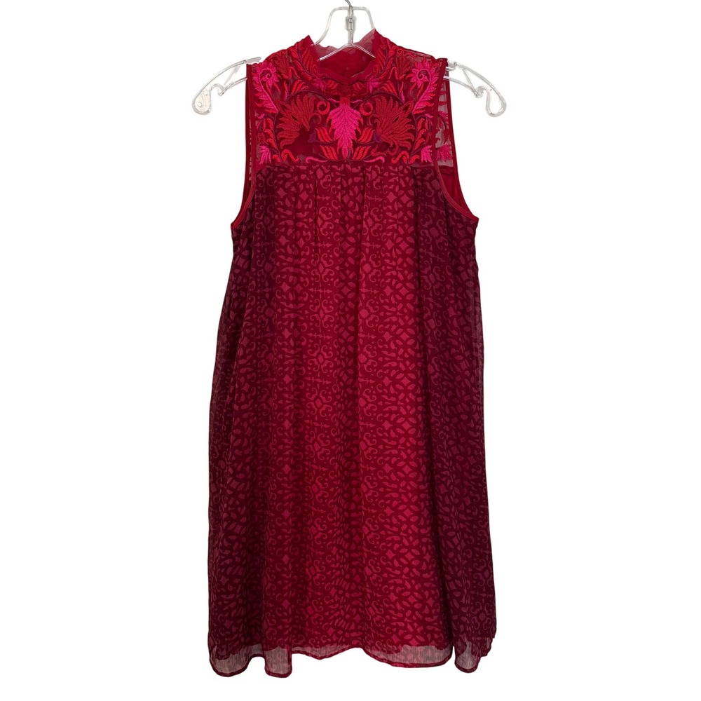 Anthropologie Niki Mahajan Amara Swing Dress Women's 0 Burgundy Red Party Boho View 2